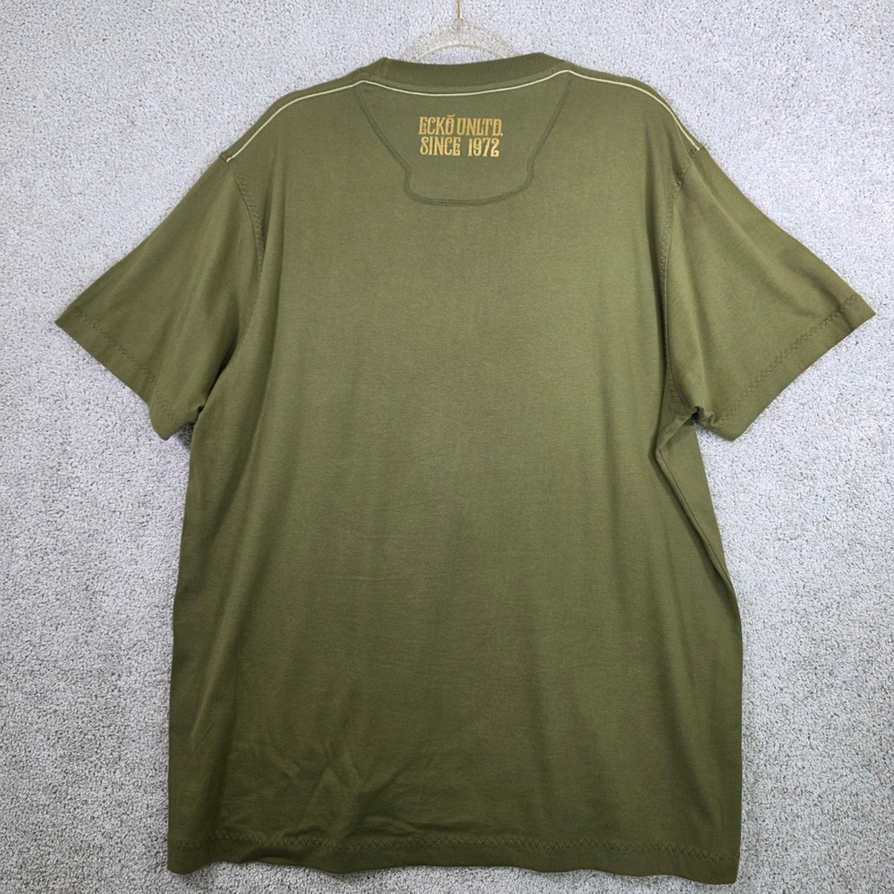 Ecko Unltd Mens XL Olive Green Sequin Tiger Rhino Graphic T-Shirt Y2K Streetwear - Picture 2 of 9